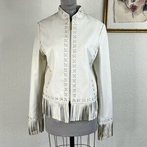 St John Marie Gray Leather Fringe Jacket Cruise 2004